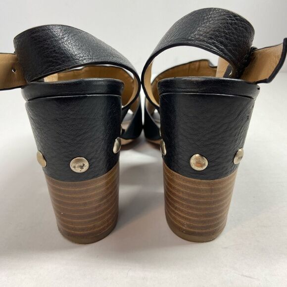 Marc Fisher Leather Sling back Stack Heels Peep toe Black Shoes 9.5M - Picture 5 of 8